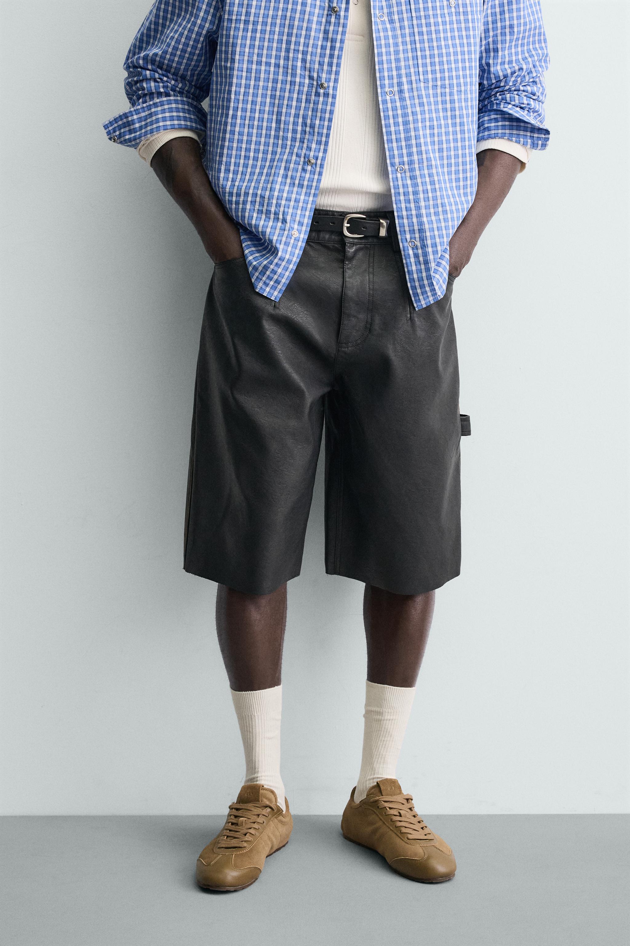 RELAXED FIT FAUX LEATHER SHORTS